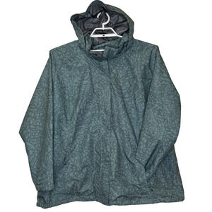 Eddie Bauer Hooded Full Zip Rain Jacket Sz 3X Green Print Outerwear Zip Pockets
